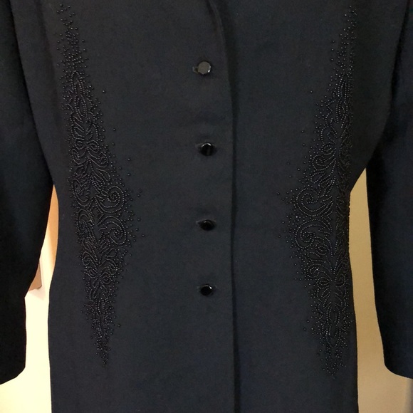 Vintage TAHARI Size 12 Intricate Beaded Scroll Front Long Blazer Laine Wool USA - Picture 13 of 16